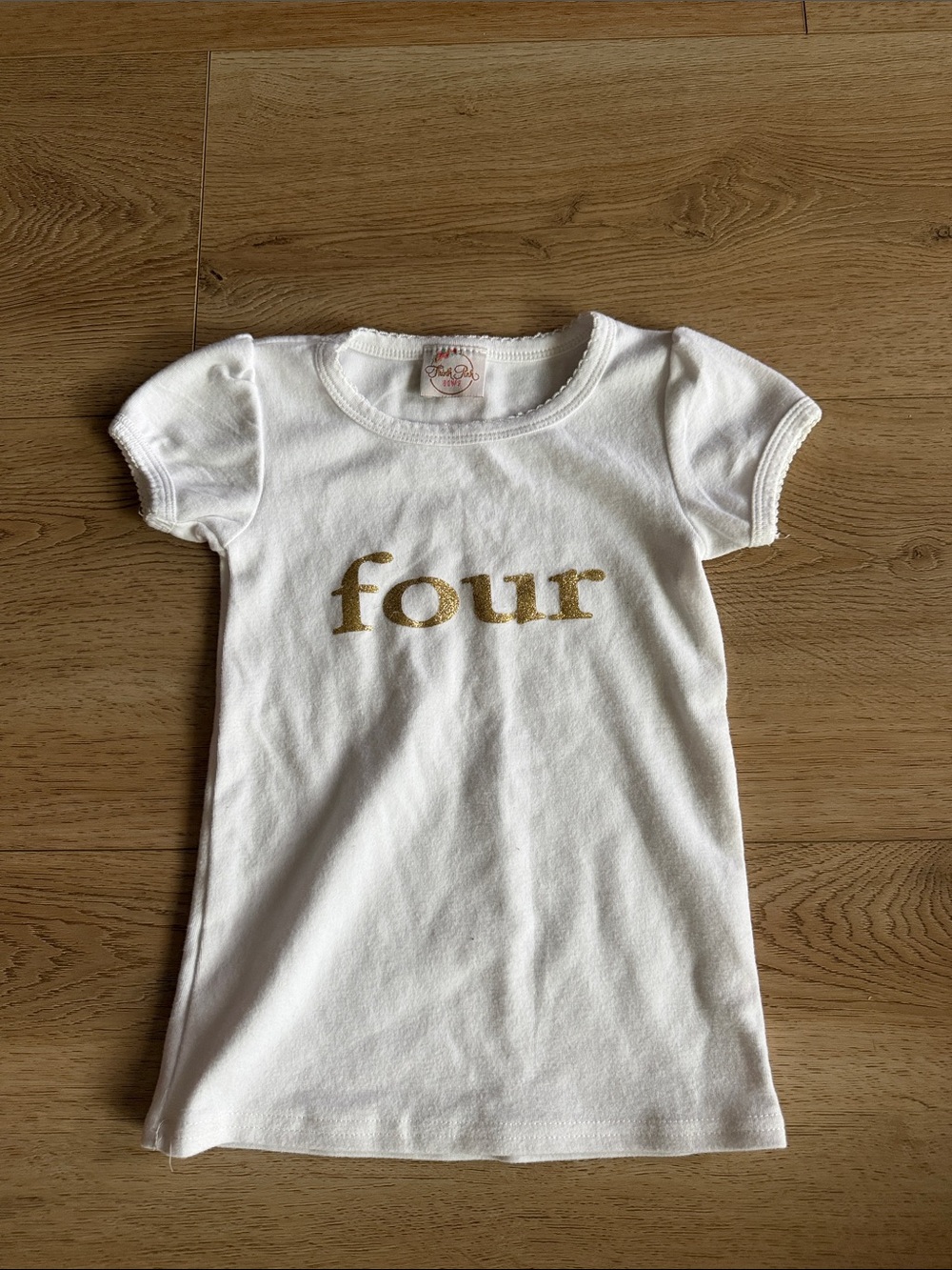 Janie and Jack White Short Sleeve Tee with Gold "four" Graphic